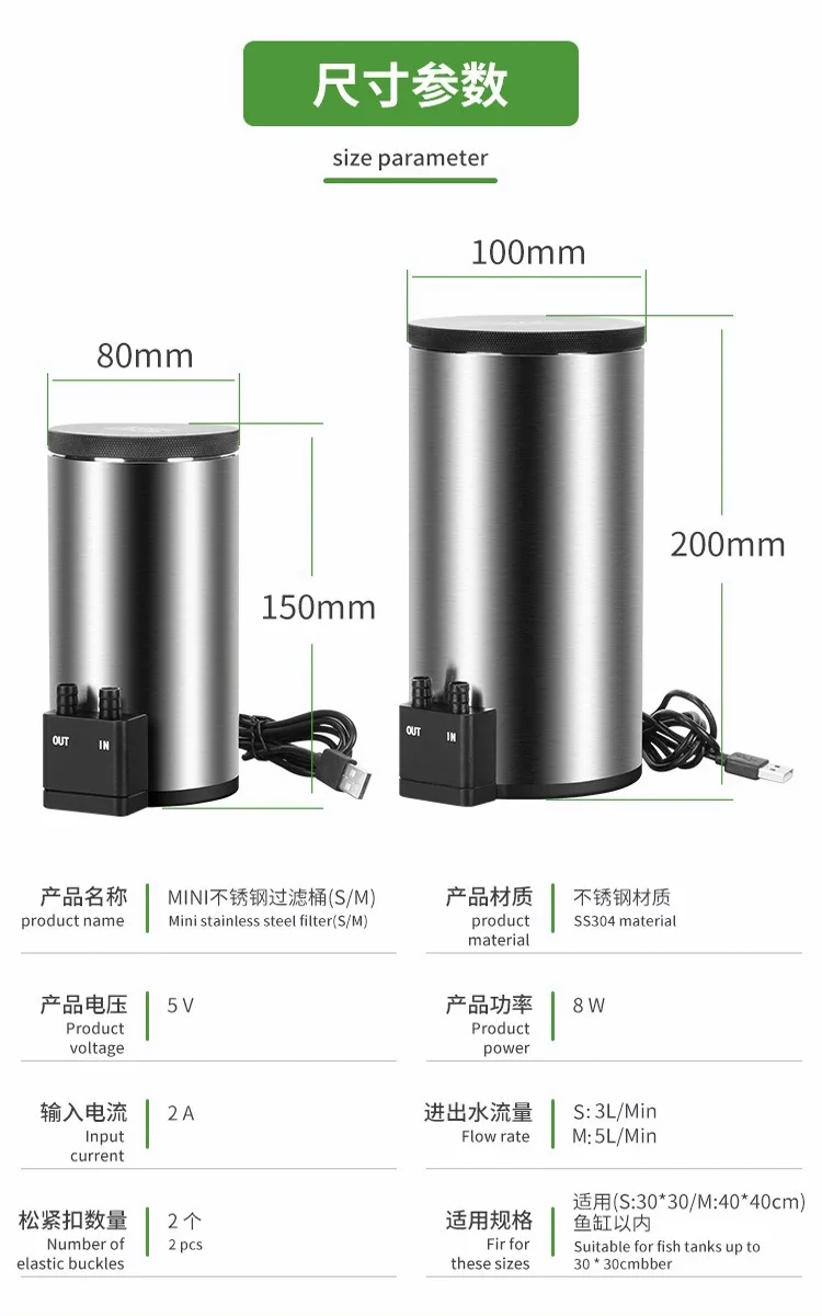 Marine Aquarium Uv Filter - Geräuscharmer Desktop-Aquariumfilter mit eingebauter Wasserpumpe, USB-betrieben,