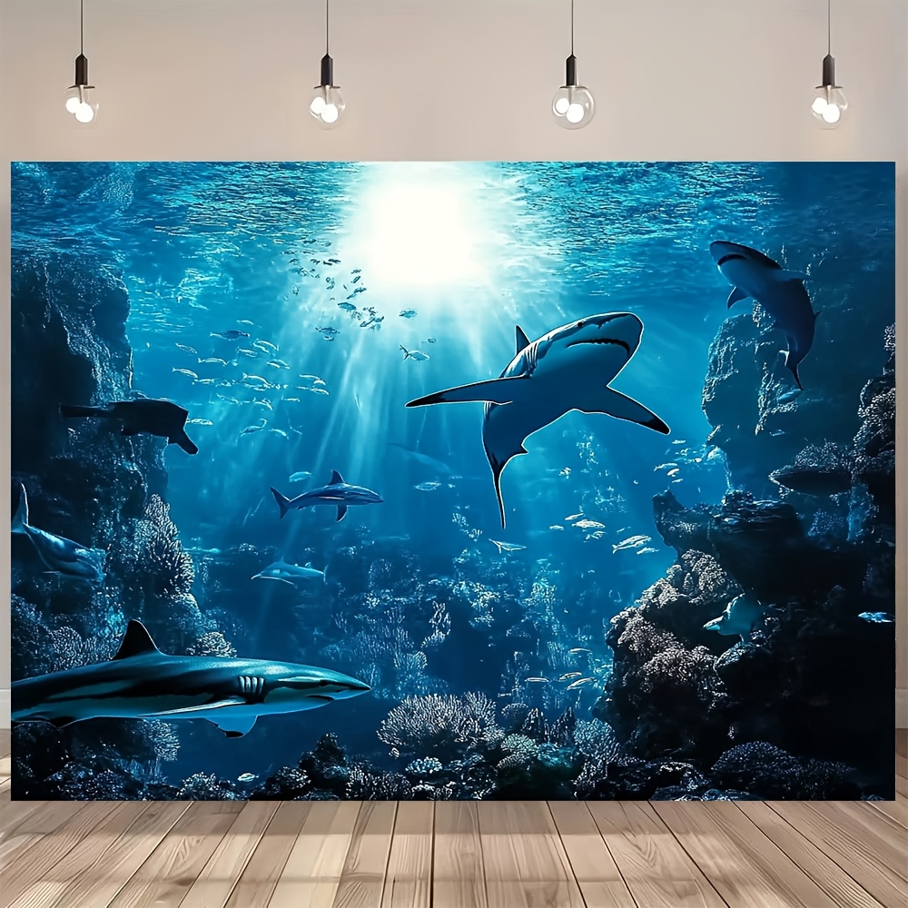 Marine Life Aquariums - Majestätischer Tiefsee-Hai Wandteppich Blauer Ozean Meereslebewesen